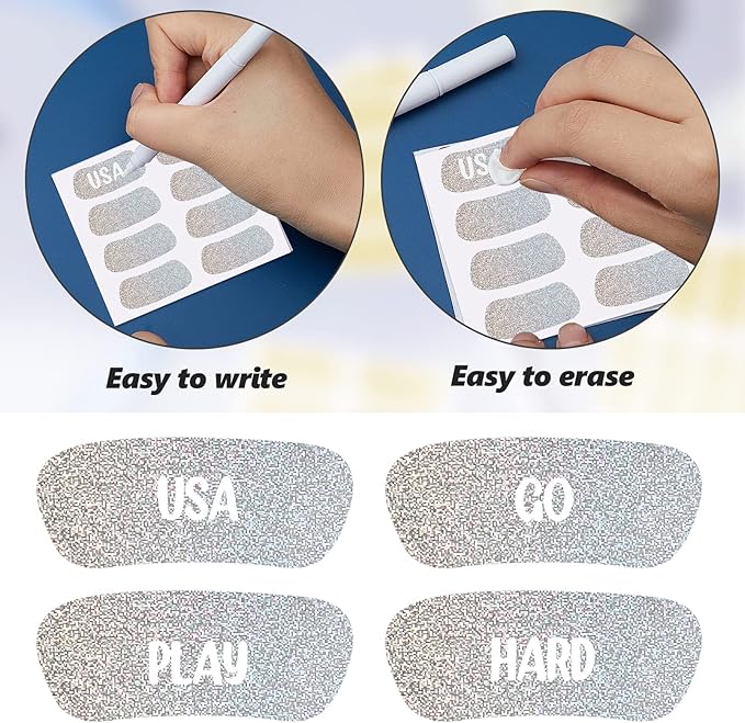 Sumind 48 Pairs Eye Strips Sports Eye Stickers Breathable Strips with 1 White Pencil for Baseball Football Softball Fans on Game Day (Silver)