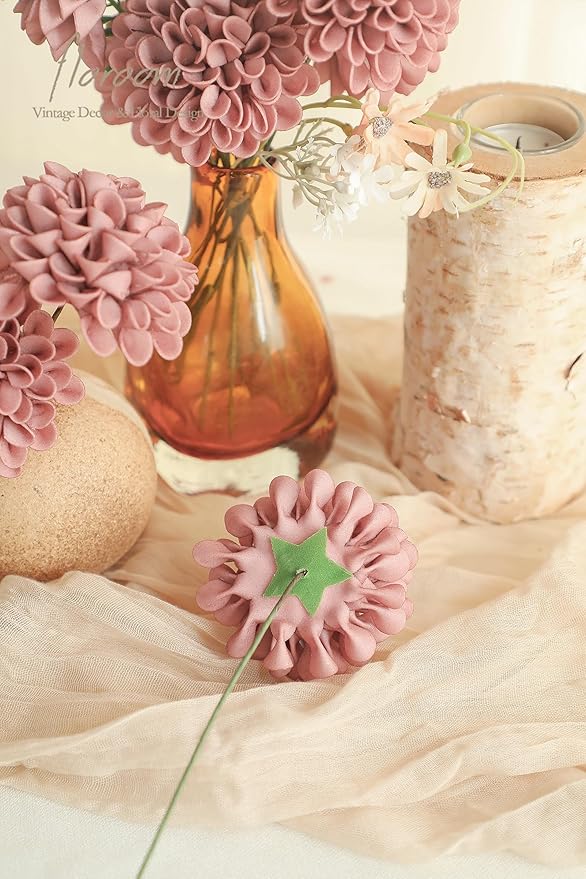 Floroom Artificial Dahlia Flowers 25pcs Real Looking Dusty Rose Foam Fake Roses - Image 5