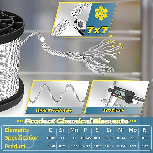 316 Stainless Steel Cable, 200FT 1/32IN Wire Rope - Image 2