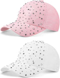 Loopeer 2 Pcs Adjustable Breathable Rhinestone Baseball Cap for Women Men Sequins Casual Sports Cap Rhinestone Hat