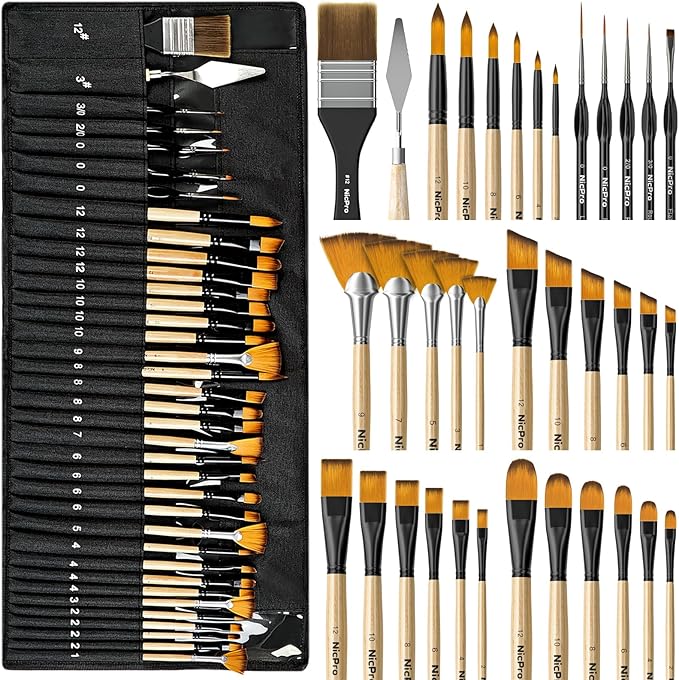 Nicpro 36pcs Paint Brush Set, Professional Paintbrushes by Nicpro