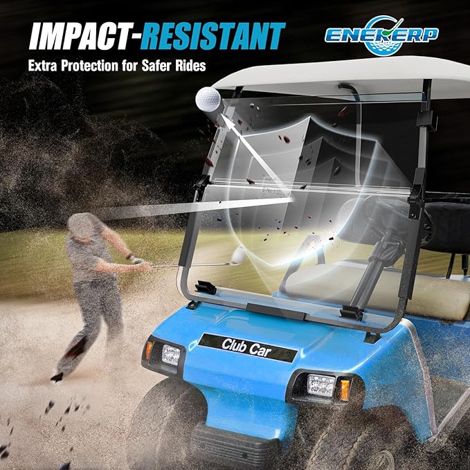Golf Cart Windshield for Club Car DS 2000-Up Gas and Electric, Fit Tapered Front Struts Only, 5MM PC Club Car DS Windshield with Heavy Duty Hinges, UV-Proof & Impact Resistant(Clear)