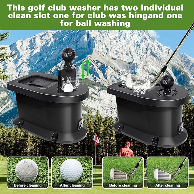 Golf Cart Ball Washer and Club Cleaner Kit with Mounting Bracket, Golf Ball Washer Cleaner for EZGO, Club Car, Yamaha, Advanced EV, Star EV, Universal & Detachable