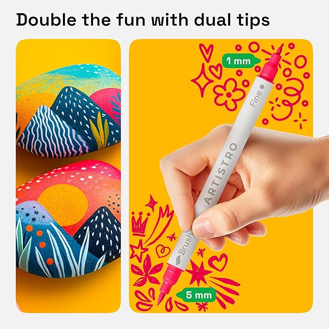 ARTISTRO 120 Dual Tip Brush + Fine Acrylic Paint Markers - Image 2