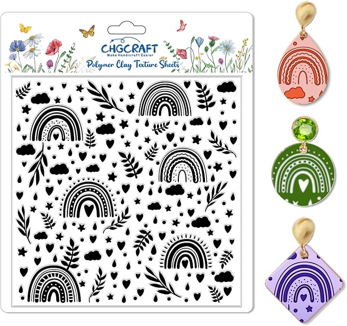 CHGCRAFT Rainbow Polymer Clay Texture Sheets Bohemian Plant Pattern Silicone by chgcraft
