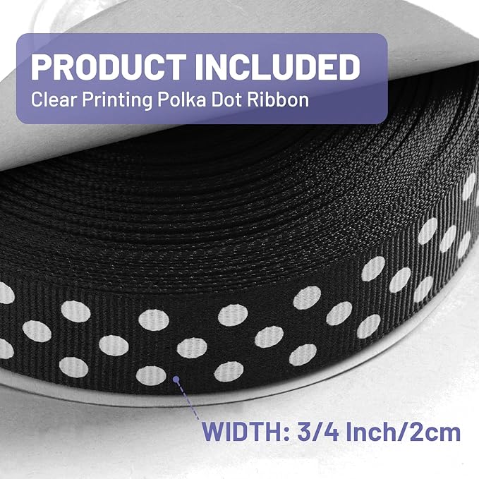 Polka Dot Grosgrain Ribbon 3/4 Inch, 25 Yards Spool Black and White Dot Craft - Image 2