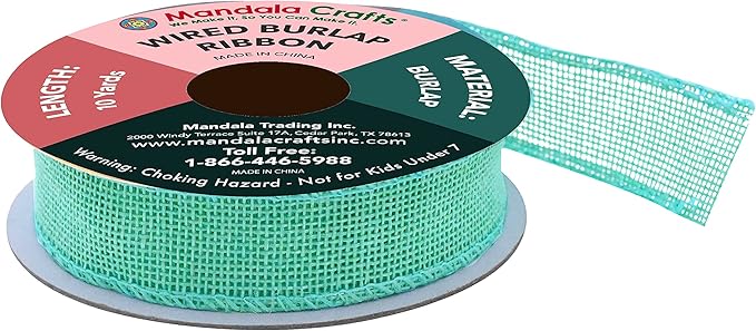 Mandala Crafts Turquoise Burlap Wired Ribbon 1 Inches Wide Jute Ribbons - Image 2