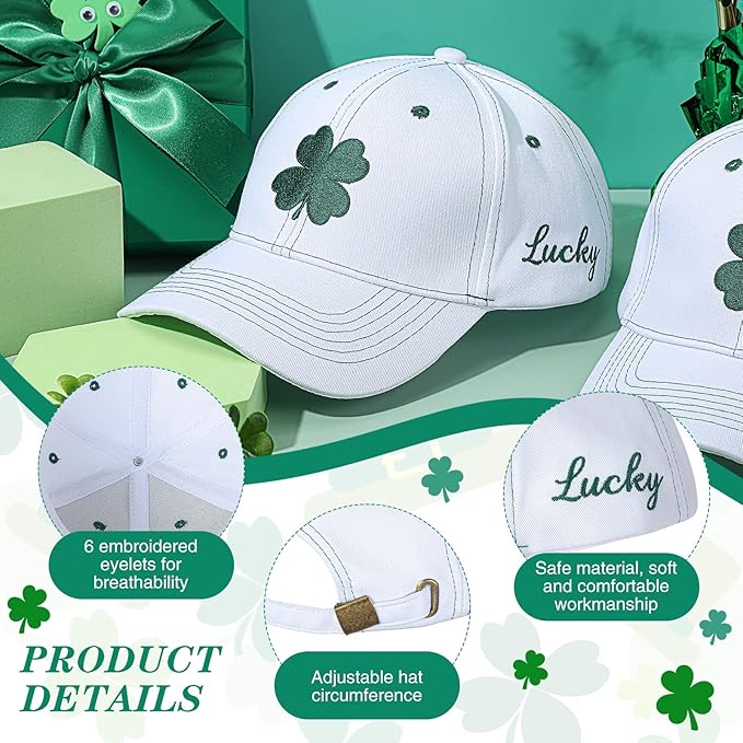 Tigeen 4 Pcs St Patricks Day Clover Caps Shamrock Hat Ireland Irish 4 Leaf St. Patrick's Day Hat Gift Men Women Baseball Cap