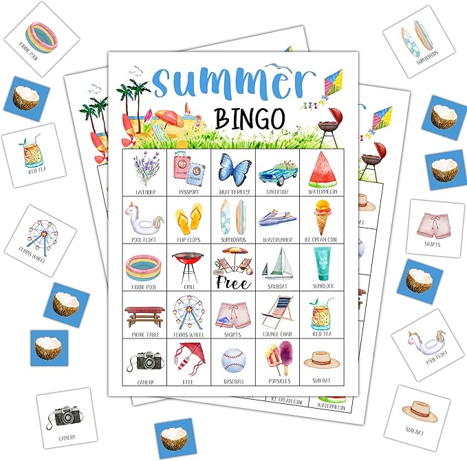 Summer Bingo Cards, Summer Party Bingo Cards by Unknown