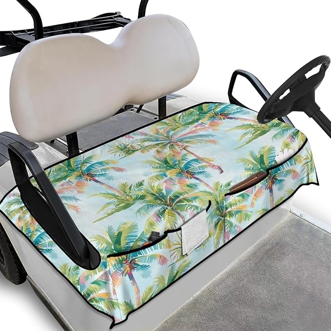 Golf Cart Seat Covers, Universal Golf Cart Seat Towel Blanket with 4 Front Pockets & Nonskid Bottom Fits for Club Car 2 Person Seats Golf Carts