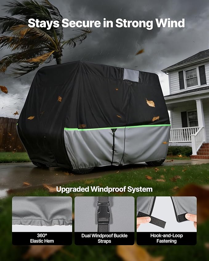 VEVOR Golf Cart Cover, Full Coverage 2+2/4 Passenger Golf Cart, 600D Waterproof Oxford Fabric Club Car Cover Fits Most Carts Club Car, Yamaha, EZGO, Honda, PU Coating & Three Zipper Doors