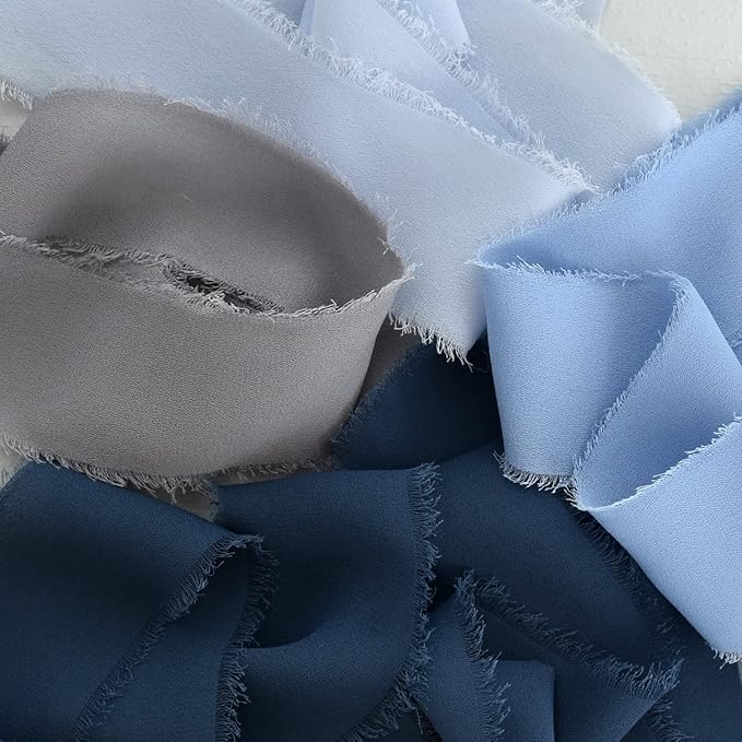 TONIFUL 4 Rolls Silk Chiffon Ribbon, 1-1/2 Inch x 22yds, Dusty Blue Chiffon - Image 4