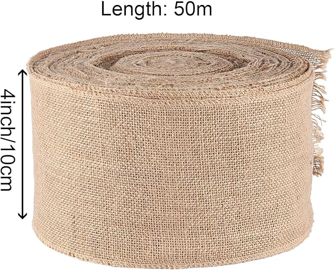 KINJOEK 4 Inch Wide 54 Yards Burlap Ribbon, Natural Jute Fabric Ribbon Crafts - Image 2