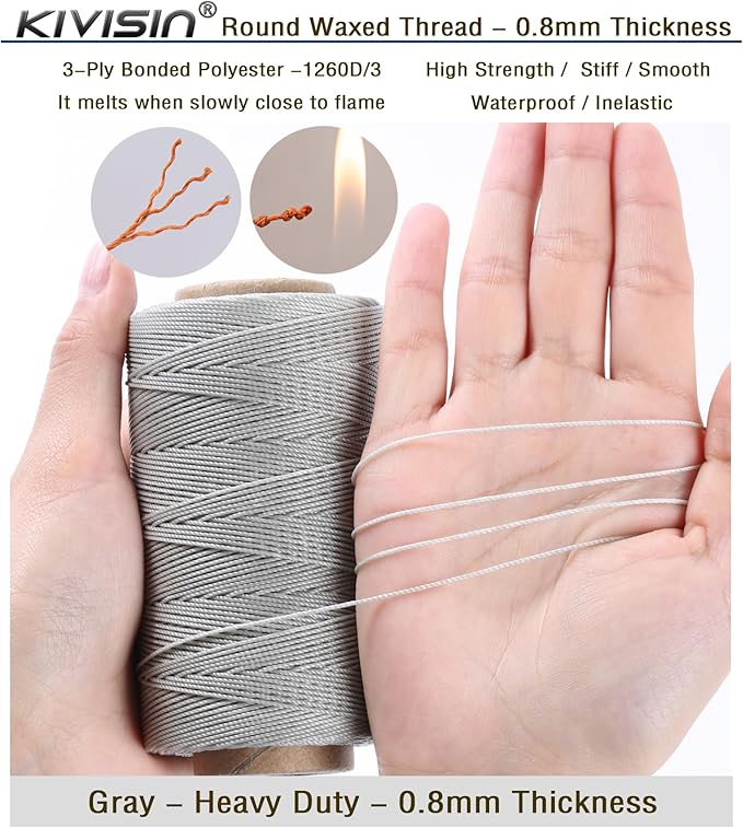 Bonded 0.8mm Round Waxed Polyester Cord, 3-ply Wax Coated Thread, 197 Yards - Image 3