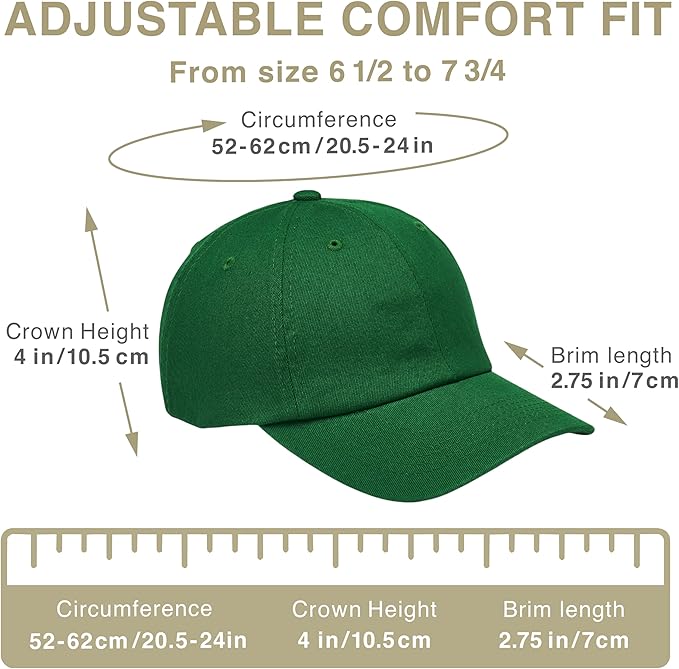 Classic Dad Hat Cotton, Low-Profile Plain Baseball Cap, Adjustable, Breathable and Packable
