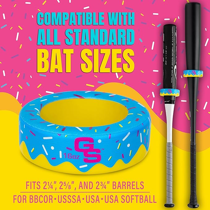 GoSports Baseball and Softball Bat Donut - 16 oz Baseball Drip Bat Weight for Youth and Adult - Blue or Pink