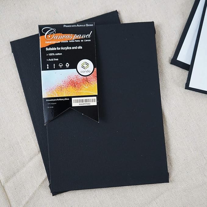 CONDA Black Canvases for Painting 9x12 inch, 100% Cotton Acid-Free, 8 oz - Image 3