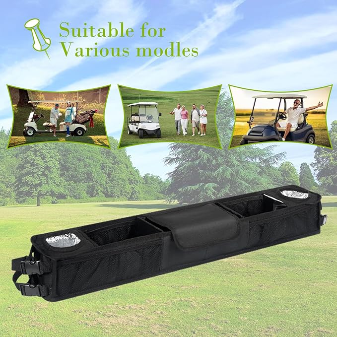 Little World Golf Cart Front Storage Basket - Golf Cart Front Basket with Insulated Cup Holders, No-Drilling Installatio Golf Cart Storage Accessory (Black)