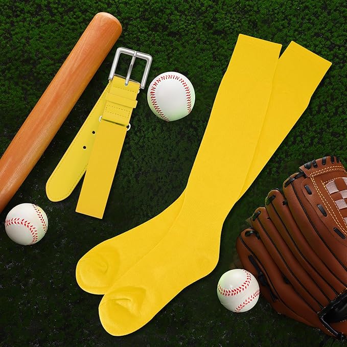 XZQTIVE 3 Pairs of Baseball Softball Socks and 1 Baseball Softball Belt Combo Set Knee-High Soccer Socks for Kids Youth Adult