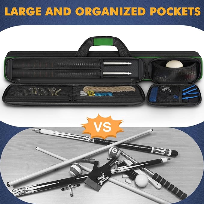 PEKREWS Pool Cue Case, Pool Stick Case 2x2 Holds 2 Sticks with 2 Accessory Zipper Pockets, Sturdy Polyester Pool Cue Carry Bag with Shoulder Strap Handle, Soft Billiard Cue Sling Bag for Men and Women