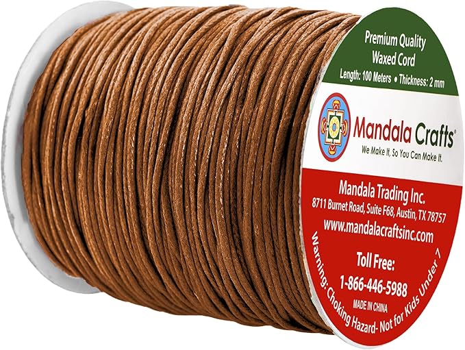 Mandala Crafts 2mm 109 Yards Russet Brown Cotton Waxed Cord - Image 2