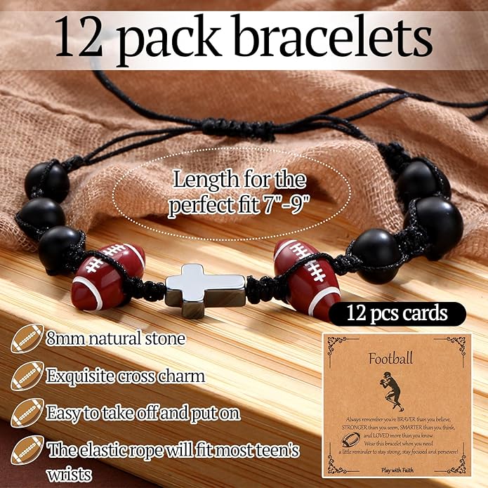 12 Set Sport Adjustable Beaded Bracelets Gifts Football Softball Soccer Volleyball Golf Basketball Hockey Bracelets for Women Men Adjustable Beaded Accessories