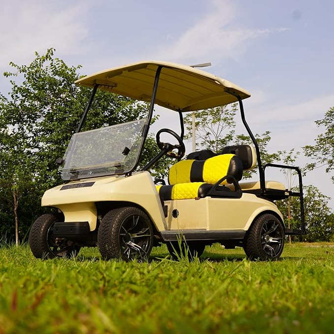 Golf Cart Seat Covers Front and Rear Waterproof and Sun Resistant Marine Grade Vinyl Leather Seat Cover Accessories for Club Car DS 2000.5-up, Yellow(4PCS)