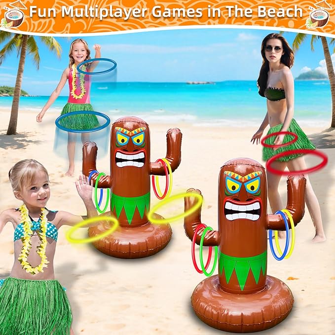 25" Inflatable Luau Tiki Pool Toss Games, Tiki Pool Ring Toss Toys - Image 5
