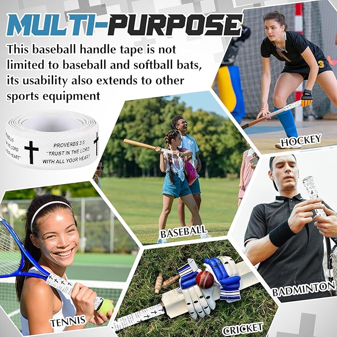 Pushglossy Christian Baseball Bat Grip Tapes 1.5mm Faith Cross Bat Grip Tape, Precut Full Adhesive Baseball Wrist Tape Scripture Design Non-Slip Religious Baseballs Grips Tapes