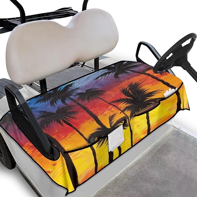 Golf Cart Seat Covers, Universal Golf Cart Seat Towel Blanket with 4 Front Pockets & Nonskid Bottom Fits for Club Car 2 Person Seats Golf Carts