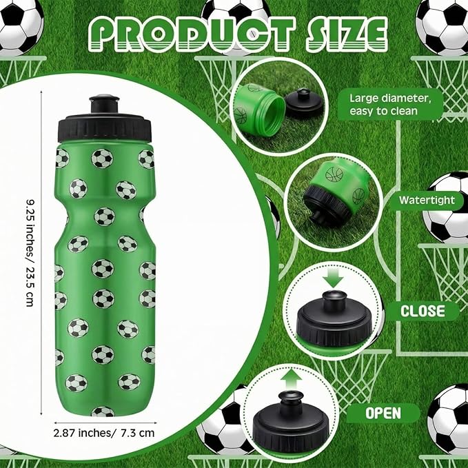 Reallnaive 24 Pcs Soccer Party Favor Gifts, 24 oz Soccer Water Bottle Reusable Sport Squeeze Drinking Cup, Eat Sleep Drawstring Bag Cinch Sack Sport Pack for School Team Gift Event Accessories