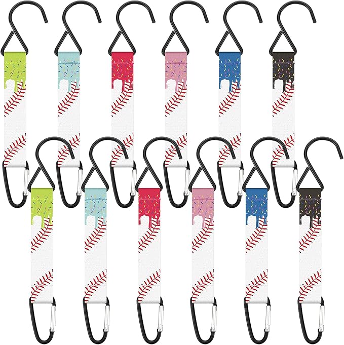 Vicenpal 12 Pcs Ice Cream Drip Baseball Fence Hooks for Baseball Bag Team Gift Nylon Safety Buckles Metal Fence Hook Multifunctional Hanging Buckle for Player Outdoor Equipment Water Bottle Backpack