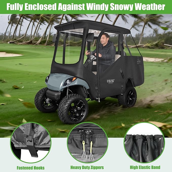 10L0L 4 Passenger Golf Cart Enclosure fit Yamaha G14 G16 G22 G29 Drive and Drive 2, 600D Heavy Duty 4 Person Yamaha Rain Cover with Clear PVC Windshield,Waterproof UV Block Oxford Cloth