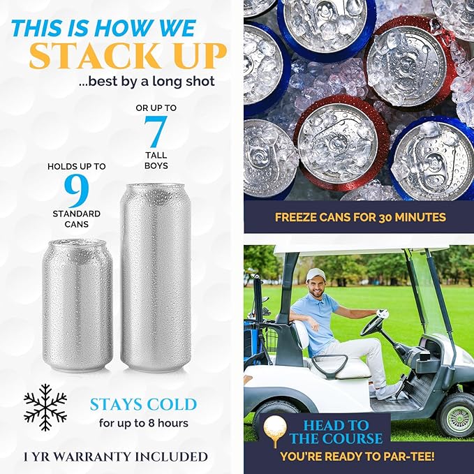 9 Can Insulated Golf Beer Sleeve with 7 Ice Pack Coolers - 8mm Thick Insulation Keeps Drinks Cold and Leak Proof Zipper – Customer-Favorite Golfing Gifts & Golf Bag Accessories