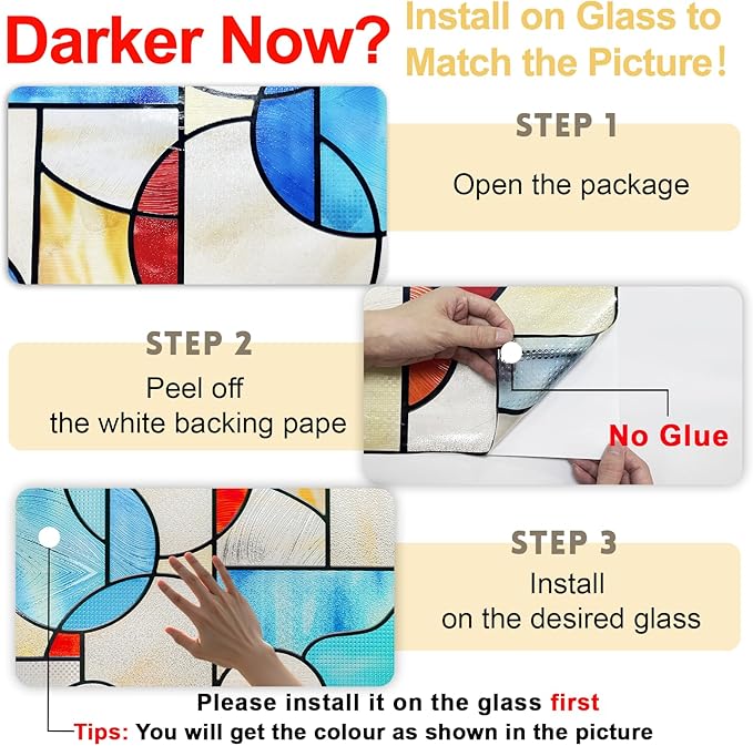 3D Stained Glass Window Privacy Film, Heat Control UV Blocking Static Cling - Image 4