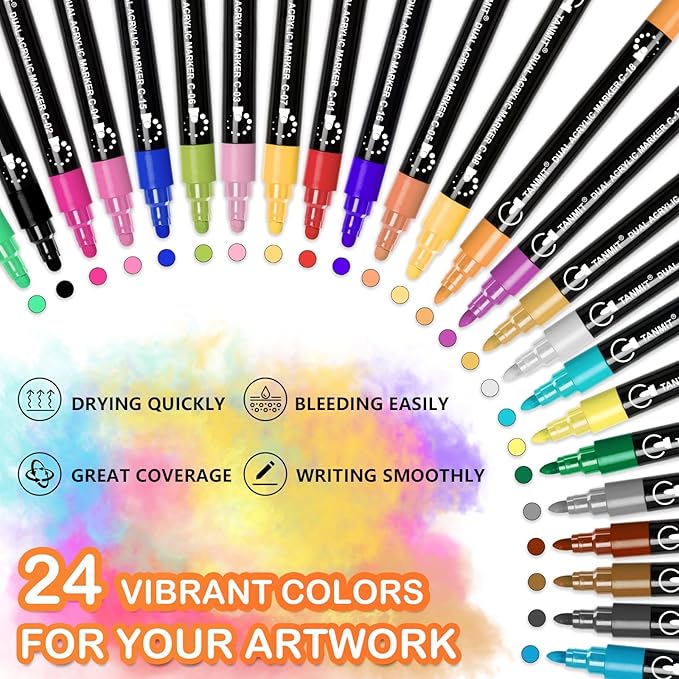 Acrylic Paint Pens Markers, 24 Colors Dual Tip Acrylic Paint Pens - Image 3