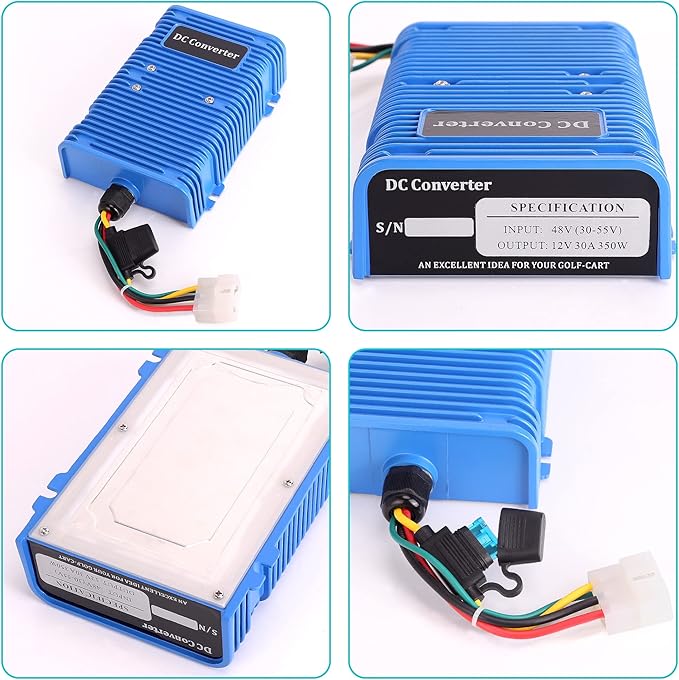 10L0L Golf Cart Voltage Reducer 36V 48V to 12V 30A 350W, Universal DC Step Down Converter, Regulator,Transformer for Yamaha EZGO Club Car（Blue）