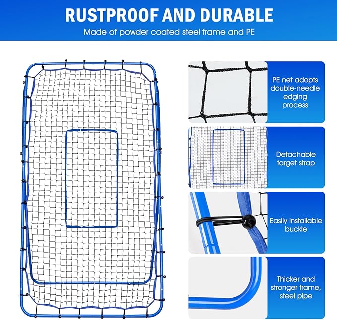 Volleyball Baseball Rebounder Net, Softball Rebounder Pitchback Net Quick Adjustments, Quick Adjustments Lacrosse Bounce Back Practice Equipment, Ideal for Outdoor Indoor and Backyard Training