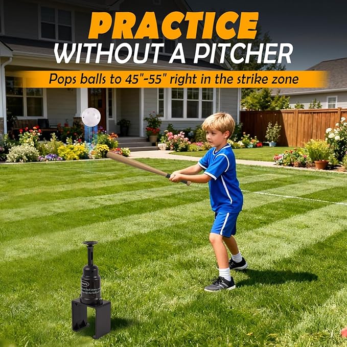 Baseball Practice Popper, Pop Up Tee Balls to The Perfect Height for Batting Trainer, Batting Machine for Practicing Hitting Without a Pitcher