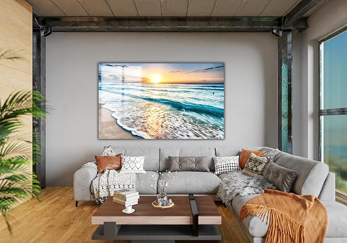 SpiritualHands Sea beach ocean white sand Tempered Glass Wall Art Painting - Image 2