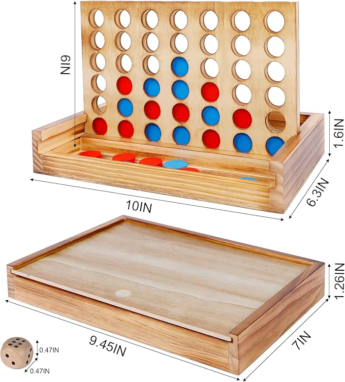 Glintoper Shut The Box & 4 in a Row Tables Game Set, Classic Wood Dice Game - Image 2