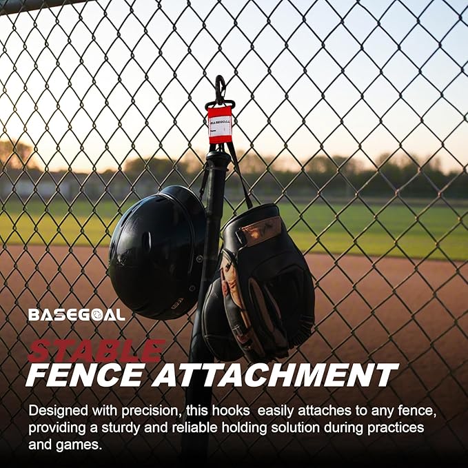 BaseGoal 3 in 1 Dugout Organizer, Baseball Softball Bag Hook for Fence, Bat Holder for Dugout Fence, Baseball Dugout Accessories, Water Bottle Hook for Bag (2 Pack)