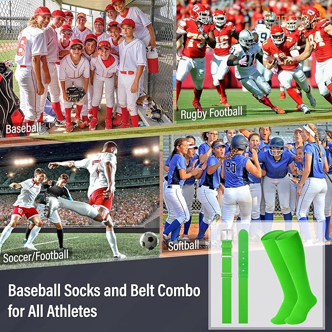 Baseball Socks and Belt for Youth Adult Softball Socks Combo Elastic Waist Belt for Men Kids Boys Girls Women JASGOOD