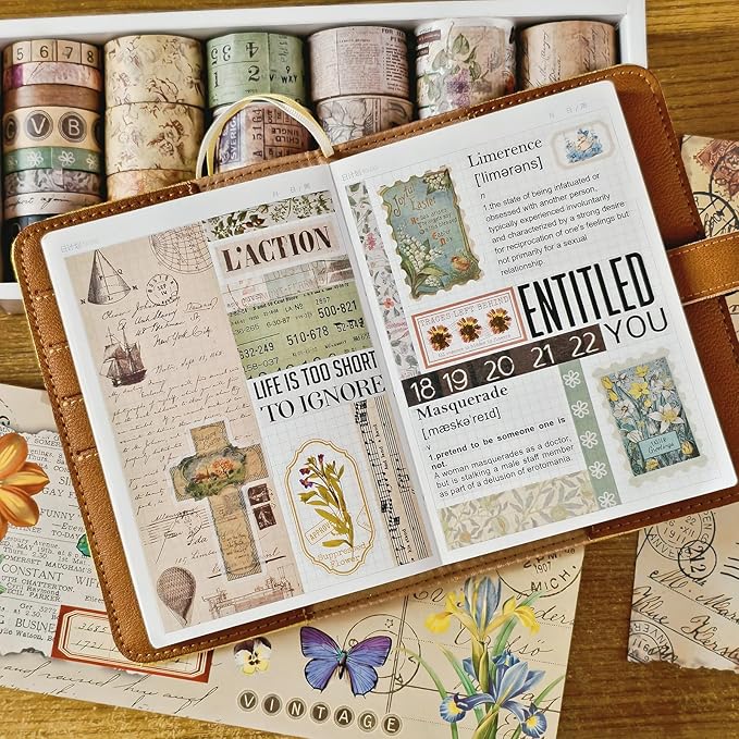32 Rolls Vintage Washi Tape, Aesthetic Colored Decorative Cute Scrapbook Tape - Image 5