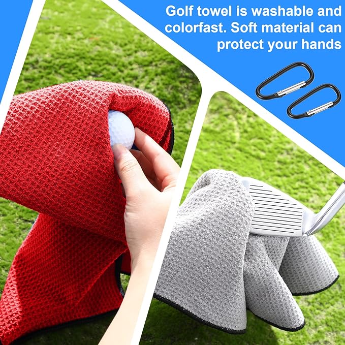 Batiyeer Golf Towel Bulk for Golf Bags 16'' x 16'' Microfiber Fabric Towel with Clip Waffle Pattern, Fitness, Camping, Hiking, Yoga