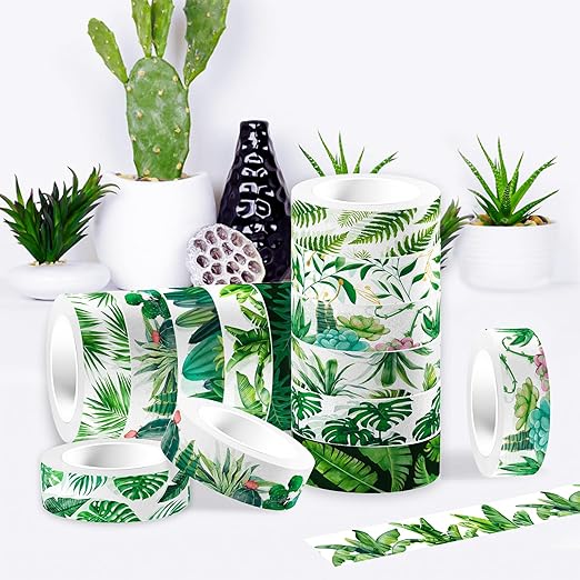 12 Rolls Greenery Washi Tape Set, Summer Tropical Leaves Masking Tape - Image 5