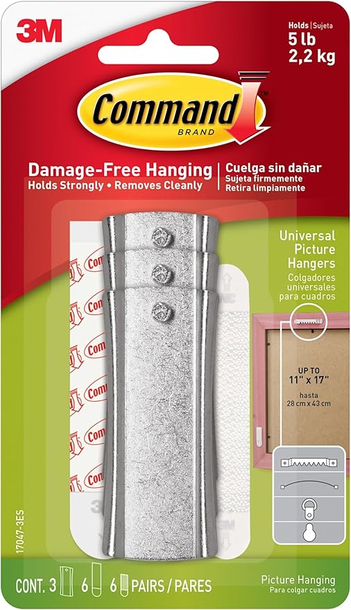 Command 5 lb Universal Picture Hanger, 3 Frame Hangers, 6 Command Strips and 6 by Command