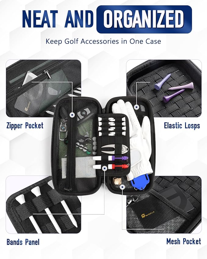 GLORIEROO Active Carbon Fabric Odor - Absorbing Golf Glove Holder Case with Glove Shaper - Fits Golf Club Bag, Multifunctional Golf Organizer for Phone, Tees, Divot Tool, Golf Gifts for Men & Women