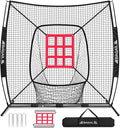 BAGAIL 7x7 ft Baseball & Softball Practice Net with Bow Frame for Batting, Hitting, Pitching, Portable Baseball Throwing Net with Strike Zone, Carry Bag, Baseball Training Aid for All Levels