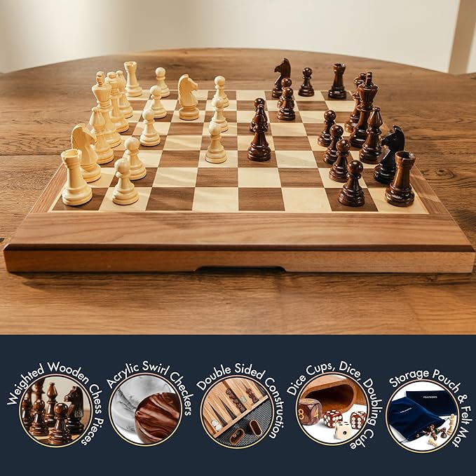 17 Inch Chess Checkers Backgammon Set - Image 3